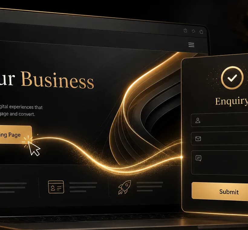 Convert services visual showing a premium landing page and enquiry form